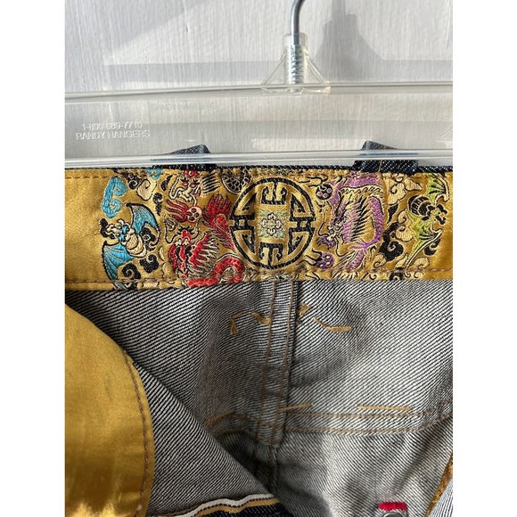 Vintage China rare factory distressed Jeans embroidered button dragon size 40 - Picture 6 of 16